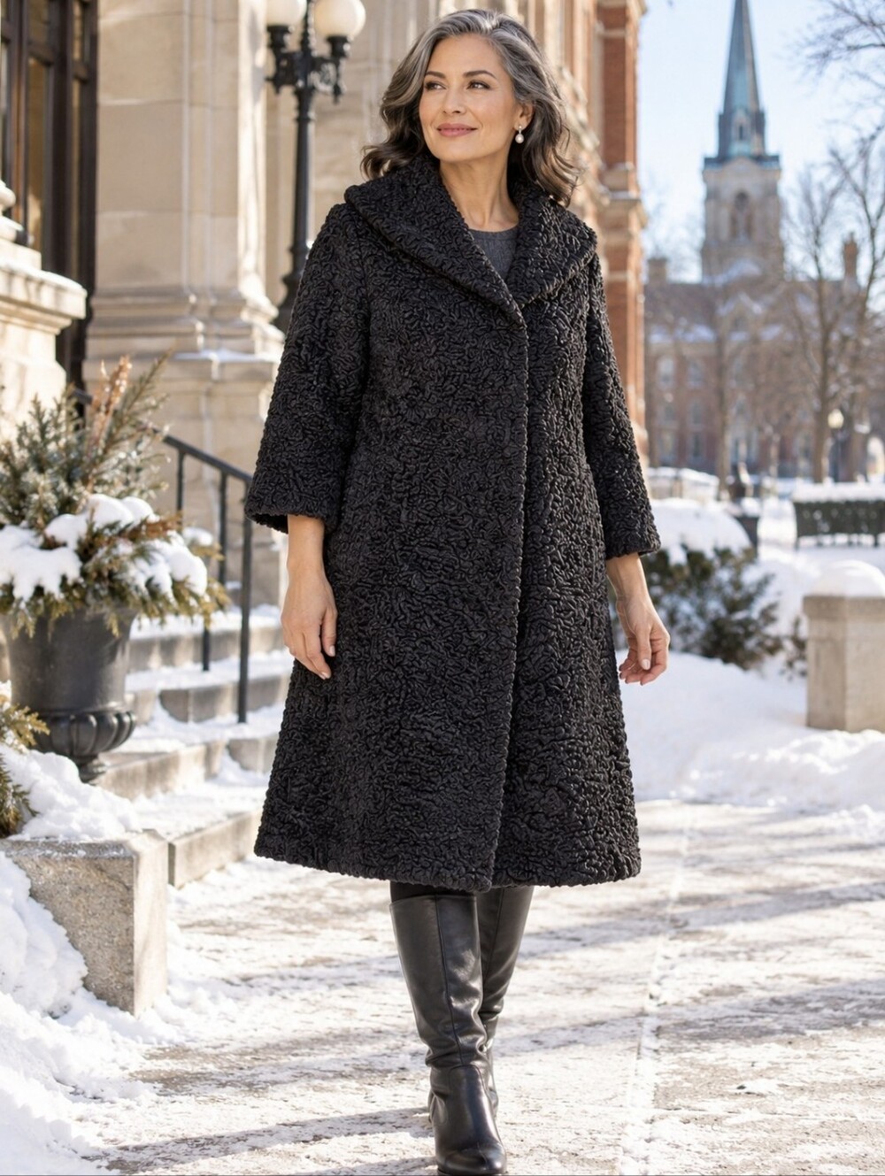 Vintage Persian Lamb Astrakhan Fur Coat Black Canadian Made M